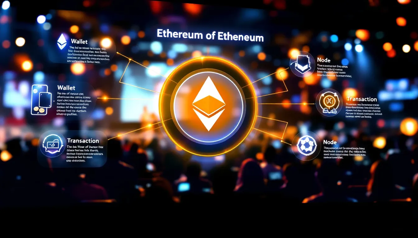 A diagram explaining core concepts of Ethereum including wallets and transactions.